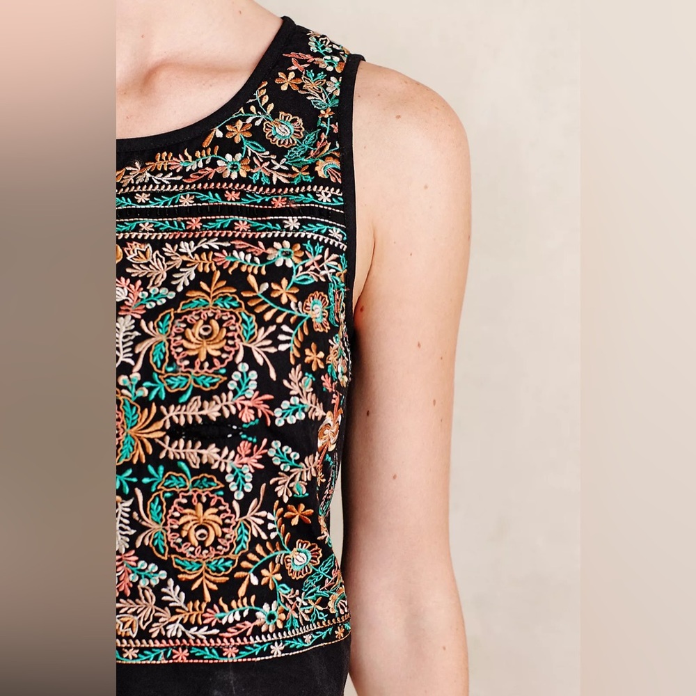Anthropologie‎ Vanessa Virginia Barbera Embroidered Midi Crop Top. Size XS - Picture 3 of 9